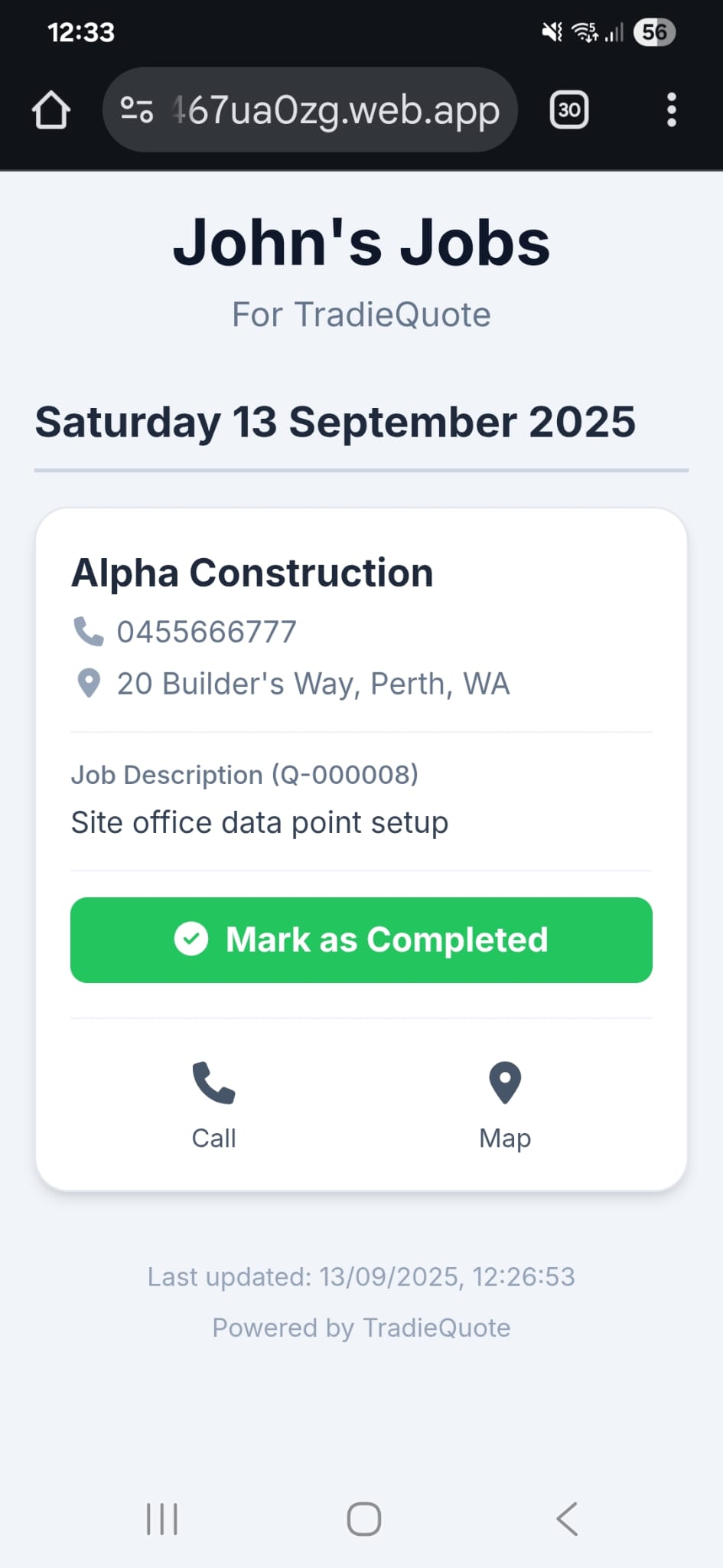 Team member marking job as complete